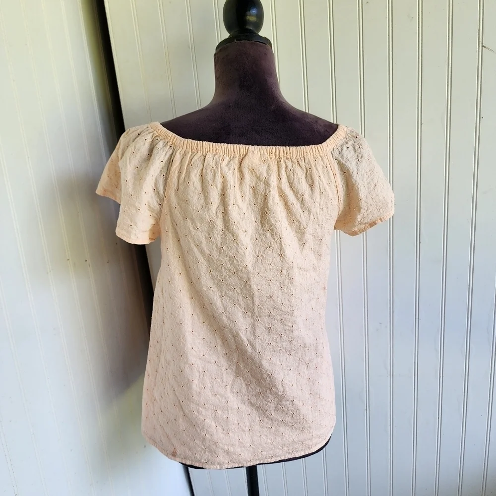 Cat & Jack Girs Eyelet Button Front Woven Short Sleeve Blush Orange Top L(10/12)